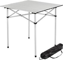 BAKAJI Motorhome Camping Picnic Table Aluminium Foldable Roll Up Space Saving Lightweight Ideal for Trade Shows Garden Home (70x70cm)
