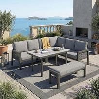 Ball & Cast Gartenmöbel Set für 6-8 Personen, Garten Lounge Set mit Esstischen, Bänken und Sofas, Starke Witterungsbeständigkeit, Grau
