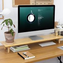 Bambuko dviejų monitorių stovas su laikymo skyriumi - ergonomiškas stalo organizatorius namų biurui, WFH ir nuotolinio darbo darbuotojams (tinka 2 monitoriams, biuro reikmenys apačioje)