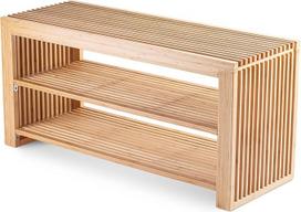 Batų spinta su bambuko suoliuku - tvirtas batų stovas kaip suoliukas su prieškambario ir drabužinės sandėliavimo vieta | 2 pakopų batų suoliukas su sėdyne 90 x 33 x 43 cm | Medinis suoliukas kaip prieškambario baldai ir batų stovas