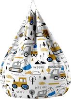 Bean Bag be užpildo vaikams ir suaugusiems, Cartoon Print Lazy Bean Bag Bean Bag Cover, Toy Storage Seat Cushion with Zip (100 x 120 cm, Yellow Tractor)