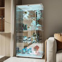 BEIJIALY Vitrina iš stiklo su šviesos diodais, Stiklo vitrina su 2 sienelėmis ir 4 skaidriomis sienelėmis, Stiklo vitrina su blizgiu figūroms, Barschrank für Wohnzimmer