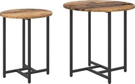 Beistelltisch-Set 2er Altholz Schwarz 50x50 & 36x36 cm, industrielles Nesting-Design, platzsparendes Side Table für Living Room, Schlafzimmer und Flur