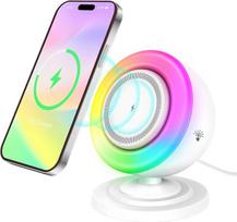 Belaidis indukcinis garsiakalbis, 4 in 1 garsiakalbis, telefono stovas su RGB šviesa