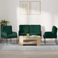 Bequemes Sofa mit Bullnose-Kissen und minimalistisches Design für das Wohnzimmer, Moderne 3teilige Sofagarnitur mit Polyesterbezug, Sofa-Set 115 x 56 x 80 cm in Dunkelgrün