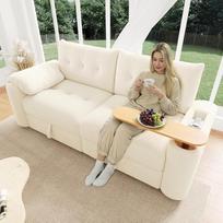 BTM Teddy 3-vietė sofa, mažas šezlongas, su laikymo vieta, galvos atlošu, staliuku, svetainės sofa-lova, smėlio spalvos