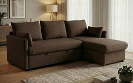 BUDWING Orlando Orlando kampinė sofa-lova su 3 sėdimomis vietomis - apverčiamas šezlongas su daiktadėže - šiuolaikiškas stilius, vandeniui ir dėmėms atsparus audinys - 221 x 160,5 x 88 cm - ruda