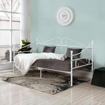 buybyroom Metalinis dienos lovos rėmas 90 x 190 cm Viengulė lova su galvūgaliu ir skersiniu rėmu Viengulė lova Sofa lova Dienos lova miegamajam Svetainė Svečių kambarys Balta