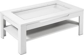 byLIVING Ralph Kavos staliukas Modernus baltos spalvos sofos staliukas su stiklo įdėklu ir talpiu stalčiumi / staliukas su daug vietos / 110 x H 43 x D 67 cm