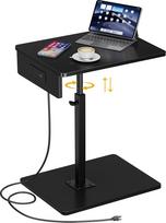C-förmiger Beistelltisch mit Ladestation, höhenverstellbar, C-Tisch-Beistelltisch, 360° drehbar, TV staliukas mažoms patalpoms, abgerundete Ecken, Couchtisch, Beistelltische, Wohnzimmer für Sofa, Stuhl