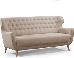 CAVADORE Abby 3 vietų sofa / Klasikinė minkšta sofa su sagų puošyba / 183 x 89 x 88 / Tekstūrinis audinys, smėlio spalvos