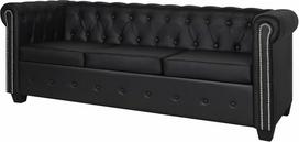 Česterfildo sofa 3 vietų dirbtinės odos juoda maža sofa paauglio kambariui