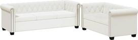 Chesterfield Sofa Set 2-Sitzer und 3-Sitzer Kunstleder Weiß mit Knopfheftung und Nietenverzierung, geschwungene Armlehnen, dick gepolsterter Sitz, pflegeleichtes Kunstleder,