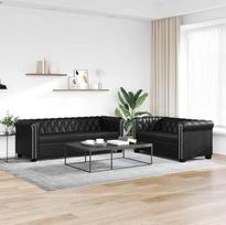 Chesterfield-Sofa-Set 2-Sitzer und 3-Sitzer Schwarz Kunstleder Komfort Raffinesse für Zuhause und Büro