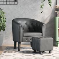 Clubsessel mit Fußhocker, Grau Kunstleder, 70x56x68 cm, Robustes Kiefernholzgestell, Bequeme Polsterung, für Wohnzimmer, Schlafzimmer, Büro, Lesezimmer