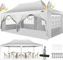 COBIZI Pavillon 3x6m, Faltpavillon 3x6 Wasserdicht Stabil mit 6 Seitenteilen Partyzelt Pop Up Camping Pavillon Gartenzelt Gartenpavillon für Garten, Party, Festival, Hochzeit, UV-Schutz, Weiss