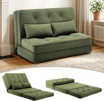 COMHOMA sulankstoma grindų sofa, 3-in-1 sofa-lova su 6 lygių reguliuojamu atlošu, sofa-lova su 2 juosmens pagalvėlėmis, tinkama svetainei, miegamajam ir stovyklavietei, žalia