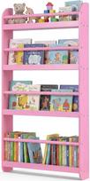 COSTWAY Bücherregal für Kinder, Kinderregal mit 4 Ablagen, Wandregal aus Holz für Spielzeug & Bücher, schmales Montessori Aufbewahrungsregal für Kinderzimmer, Leseecke, 56 x 12 x 107 cm (Rosa)