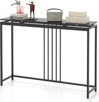 COSTWAY Konsolinis staliukas, įėjimo stalas, medinis su marmuro išvaizda, šoninis staliukas su juodu metaliniu rėmu, modernus prieškambario stalas, 120 x 30 x 90 cm