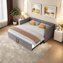 Daugiafunkcinė sofa lova su ištraukiama lova, dvivietė sofa lova su skersiniu rėmu, aksominė, be čiužinio (pilka, 90/180 x 200 cm)