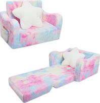 decalsweet Vaikiška sofa sulankstoma su žvaigždės pagalvėle, 2-in-1 sofa lova, vaikiška kėdė mergaitėms, pliušinė vaikiška sofa miegamajam, žaidimų kambariui, vaikų kambariui, gimtadienio dovana, rožinė