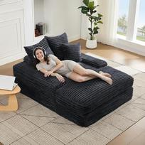 DEKKETO "Oversized Corduroy" sofa-lova 175 x 137 cm, "Cloud" sofa-lova su plačiais porankiais, 4 pilnomis pagalvėlėmis, vientisa putų sofa be surinkimo, patogi sofa-lova svetainei, svečių kambariui, pilka