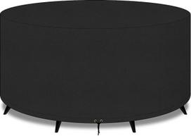 Didelis apvalus sodo stalo baldų dangtelis 420D lauko terasos apvalus kėdžių komplekto rinkinys Vandeniui atsparus sunkus sodo dangtelis 180 x 80 cm juodas