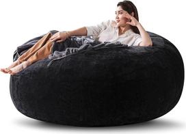 Didelis pupelių maišas "Fatboy Bean Bag" kėdė su atminties putomis ir medvilnine virvele - be kaulų žaidimų, skaitymo ir grindų sėdynė suaugusiesiems svetainėje, miegamajame (juoda, 150 x 150 x 60 cm)