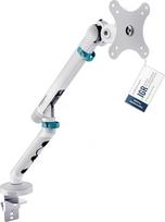 DIGITUS monitoriaus laikiklis - vienam monitoriui - iki 35 colių - mechaninė spyruoklė - 10 kg keliamoji galia - plokščiam ir lenktam ekranui - VESA 75x75, 100x100 - stalo laikiklis - dizaino serija - baltas