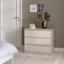 Dmora - Oranžinė komoda, daugiafunkcinė spintelė su 3 stalčiais, elegantiška miegamojo komoda, 77 x 50 x 50 x 70 cm, smėlio spalvos