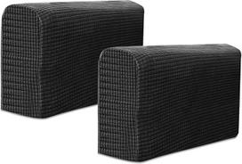 DOERDO Stretch Sofos porankių užvalkalai, fotelio užvalkalas, sofos porankių užvalkalai namams, biurui, atsilenkiančiai sofai, Spandex Jacquard, neslystanti baldų apsauga, juoda