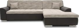 DOMO. kolekcija "Treviso" kampinė sofa, L formos sofa-lova iš dirbtinės odos ir austo audinio, sofa, sofa su miego funkcija, kampinė sofa, minkštas kampas, 267 x 178 x 83 cm (plotis x gylis x aukštis), pilka/juoda