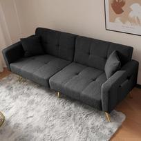DRIXNO sofa lova su reguliuojamu kampu, auksinėmis kojelėmis, pagalvėmis ir šoninėmis kišenėmis - antikvarinė pilka