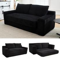DRIXNO sofa-lova, 2-in-1 sulankstoma sofa, dvivietė sofa su atminties putomis, sulankstoma sofa-lova, pagaminta iš velveto su pagalvėlėmis, skirta mažoms erdvėms, butams, miegamiesiems, 180 x 85 x 62 cm, juoda