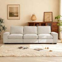 DUANDUAN 255 cm modulinė sofa su didele laikymo erdve, moderni šenilinė 3 vietų sofa, patogi, platūs porankiai, šoninės kišenės, USB jungtis, nuimamas užvalkalas - svetainei, biurui, namams, smėlio spalvos