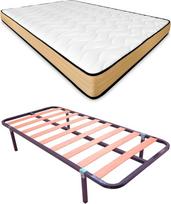 DUÉRMETE ONLINE Pilna lova su "Visco" čiužiniu, apverčiama (žiema/vasara) + skersinis pagrindas su kojelėmis, plieno lydinys, pilka, 90 x 190 cm