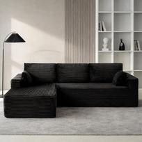 DUANDUAN 270 cm "Cloud" modulinė sofa su L formos šezlongu, moderni modulinė sofa su gilia sėdyne, minkšta sofa svetainei, miegamajam, neremontuojama, juoda (minkštas velveto audinys) (velvetas, juoda)