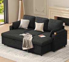 DURASPACE sofa lova, išskleidžiama sofa lova, miego funkcija, "2-in-1" keičiama kampinė sofa su laikymo vieta, L formos kampinė sofa mažoms erdvėms, svetainei, butui (tamsiai pilka)