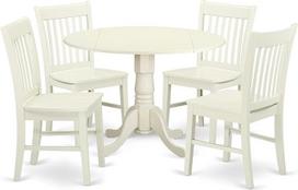 East West Furniture Dublin DLNO5-LWH-W 5 dalių komplektą sudaro apvalus valgomojo stalas su lašeline ir 4 virtuvės kėdės 42,5 x 42,5 colio