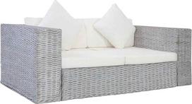 Echtholz Rattan Sofa 2-Sitzer mit Polstern und Kissen für den Innenbereich - Robustes Rattan Sofa-Set mit Holzrahmen und waschbaren Bezügen