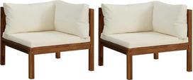 Ecksofa 2er Set cremeweiß 69x69x62,5 cm Akazienholz mit Ölfinish Modernes Design Robustes Outdoor Loungemöbel Modular für Balkon Garten Terrasse