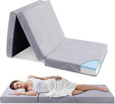 EGO Home sulankstomas čiužinys 80 x 195 cm, aukštas 10 cm, sulankstomas svečių čiužinys, H3 kietumo lygio sulankstomas čiužinys, kelioninis čiužinys, 3 dalių viskogelio putų sulankstomas čiužinys kelionėms, stovyklavimui, ant grindų, svečių lovai
