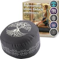 Ergo Ergonominė meditacijos pagalvėlė - jogos pagalvėlė ir jogos pagalvėlė Apvali jogos sėdynės pagalvėlė Apvali grindų sėdynės pagalvėlė Zafu su grikių lukštais Meditacijos pagalvėlė Gyvybės medis Antracitas