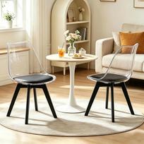 Esszimmerstühle 2er Set,Mid-Century Modern ESS- & Küchenstühle mit geschwungener Lehne und gepolsterter Sitzfläche,Akzentstühle für Esszimmer,Küche & Wohnzimmer(Transparenzschwarz)