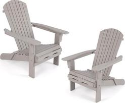 FANTASK 2 "Adirondack" kėdžių rinkinys, 51 x 46 cm, sodo kėdės su aukštais atlošais ir plačiais porankiais, medinės sodo kėdės, pilkos spalvos