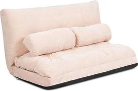 FANTASK sulankstoma grindų sofa, 6 lygių reguliuojama sofa-lova su atlošu, grindų miegamoji kėdė su 2 pagalvėlėmis, paminkštinta sulankstoma sofa miegamajam, svetainei (smėlio spalvos)