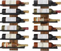 FAVOOSTY Sieninis vyno stovas, butelių laikiklis, 6 lygių butelių stovas, 2 dalių rinkinys, metalinis vyno stovas, pakabinamos vyno butelių lentynos, juodas, skirtas valgomajam, miegamajam, vyno rūsiui