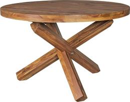 FineBuy Apvalus valgomojo stalas, skersmuo 120 cm, medžio masyvas - dizaino valgomojo stalas su kryžminiu rėmu, kaimo namų medinis stalas 4 žmonėms, virtuvės stalas iš natūralaus medžio