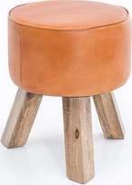 FineBuy dizainas FB45553 Medinė taburetė 37 x 45 x 37 cm Šiuolaikinė kojų taburetė Apvalus gimnastikos stendas Odinė taburetė Medinės kojos taburetė Medžio masyvo su oda Maža kojų taburetė Minkšta medinė taburetė su tikra