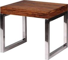 FineBuy Šoninis staliukas iš medžio masyvo Sheesham Svetainės staliukas Metalinis rėmas Kavos staliukas Kaimo namų stilius Tamsiai ruda 45 cm Natūralus produktas Svetainės baldai Unikalūs modernūs medžio masyvo baldai Real